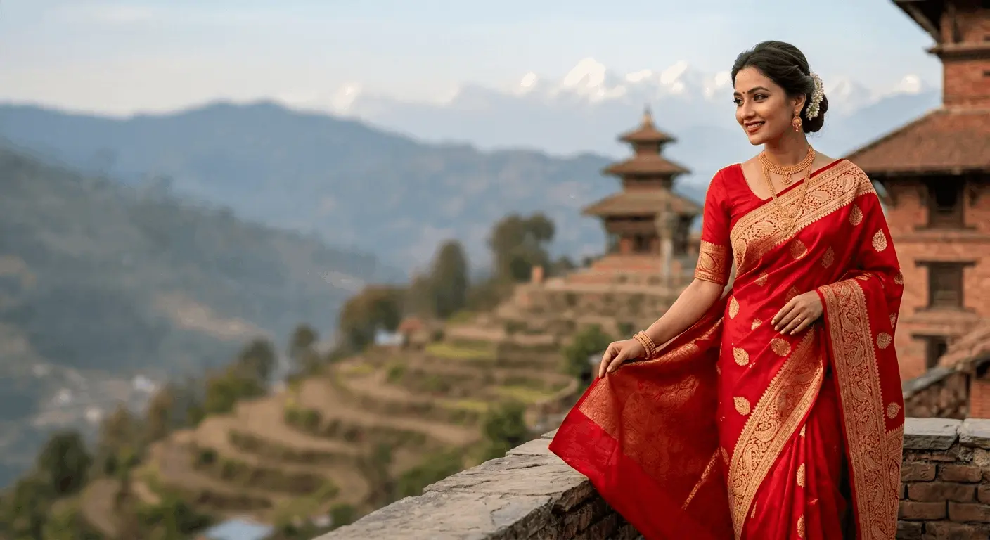 Model wearing aanchal saree in nepal