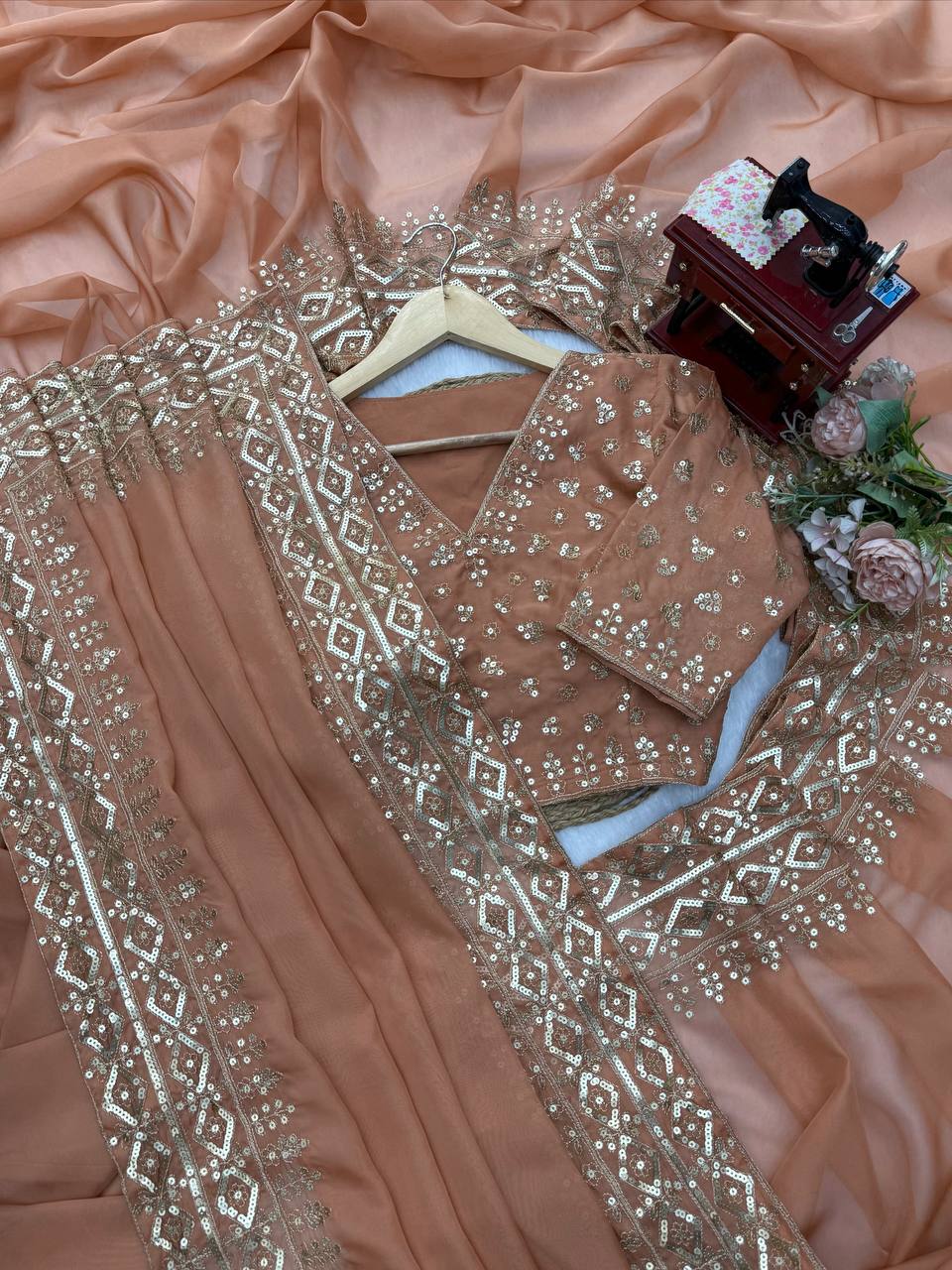 Tibby silk Thred With Sequnce Work saree