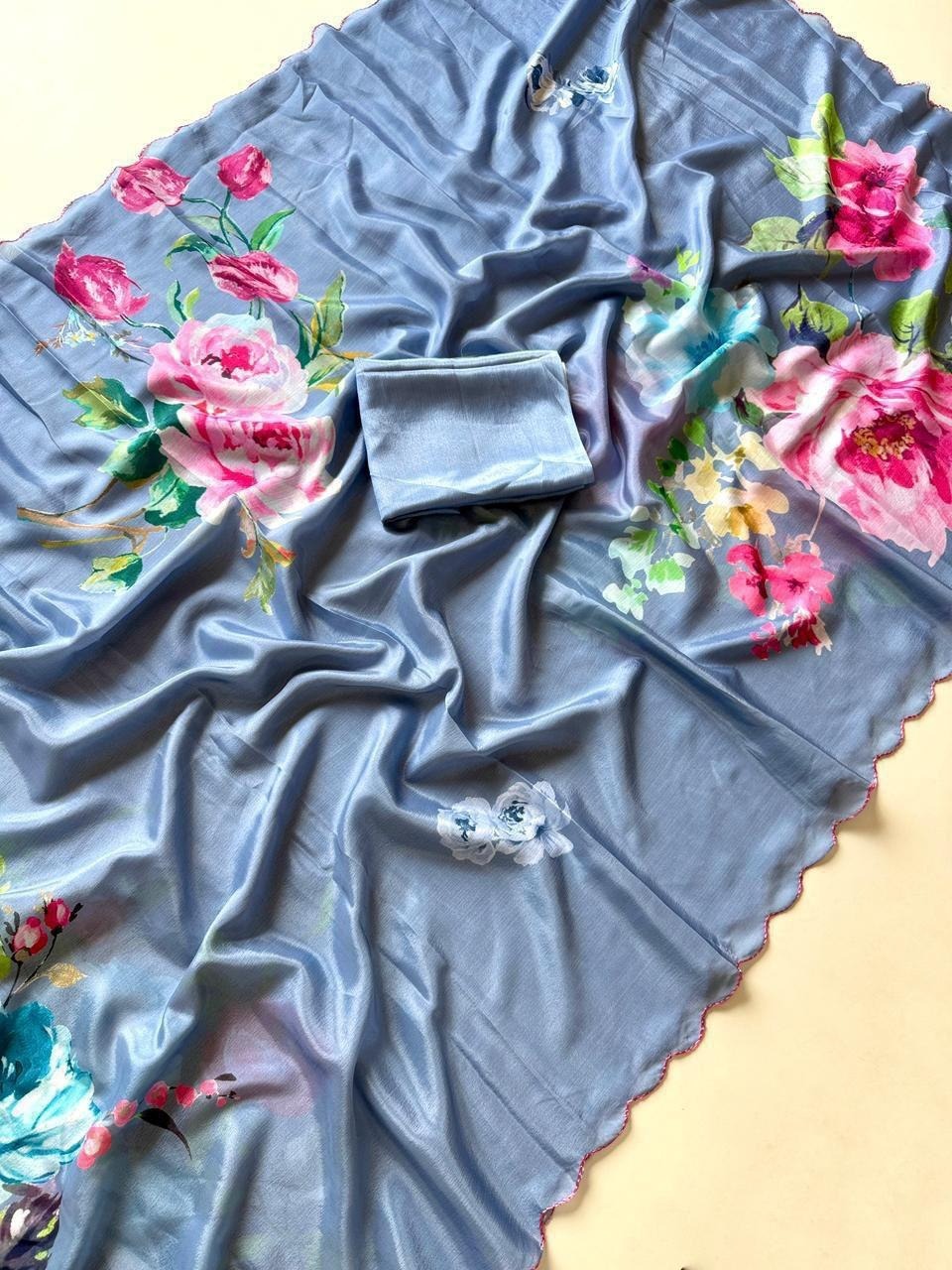 Soft Shinon Fabric With Beautiful Floral Print Saree