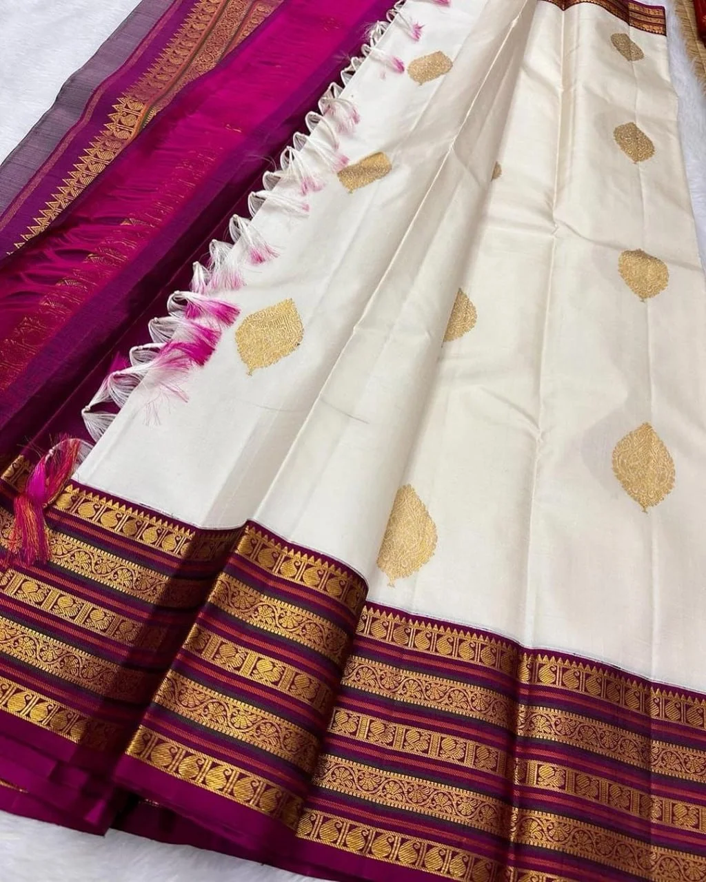 White Banrasi soft silk saree